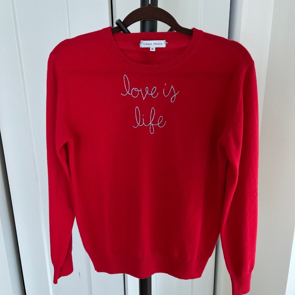 Lingua Franca  Red Cashmere Love Is Life Sweater Size M  - NWOT